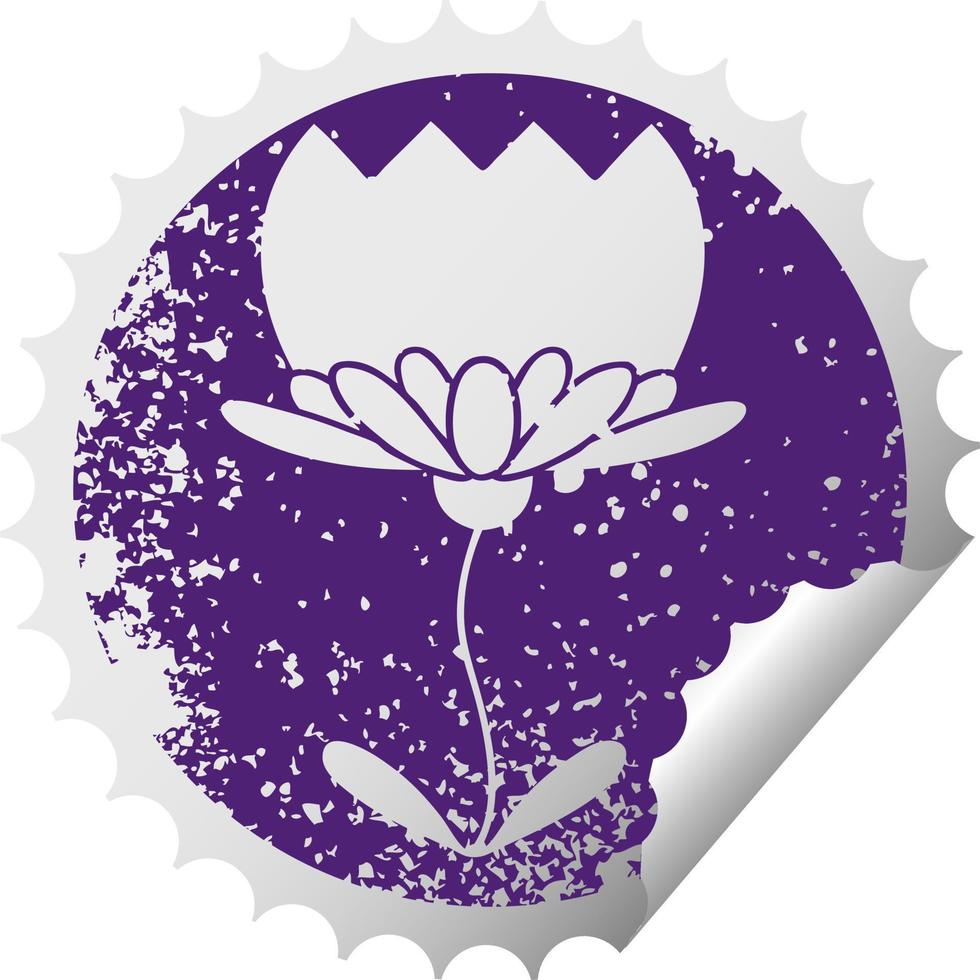 distressed circular peeling sticker symbol flower vector
