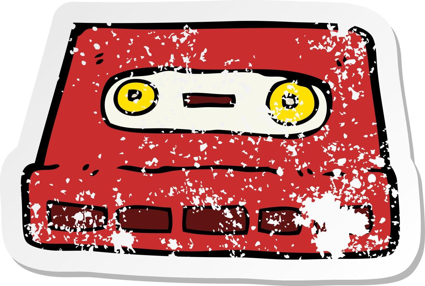 retro distressed sticker of a cartoon cassette tape vector