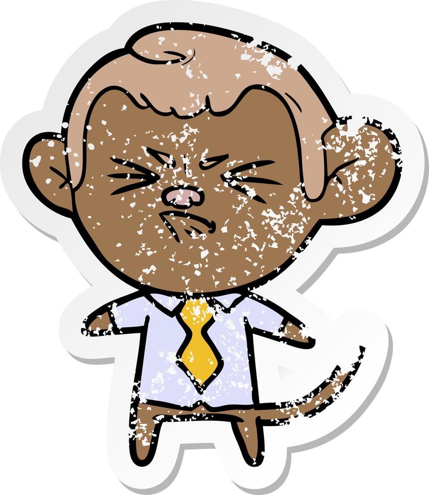 distressed sticker of a cartoon annoyed monkey vector