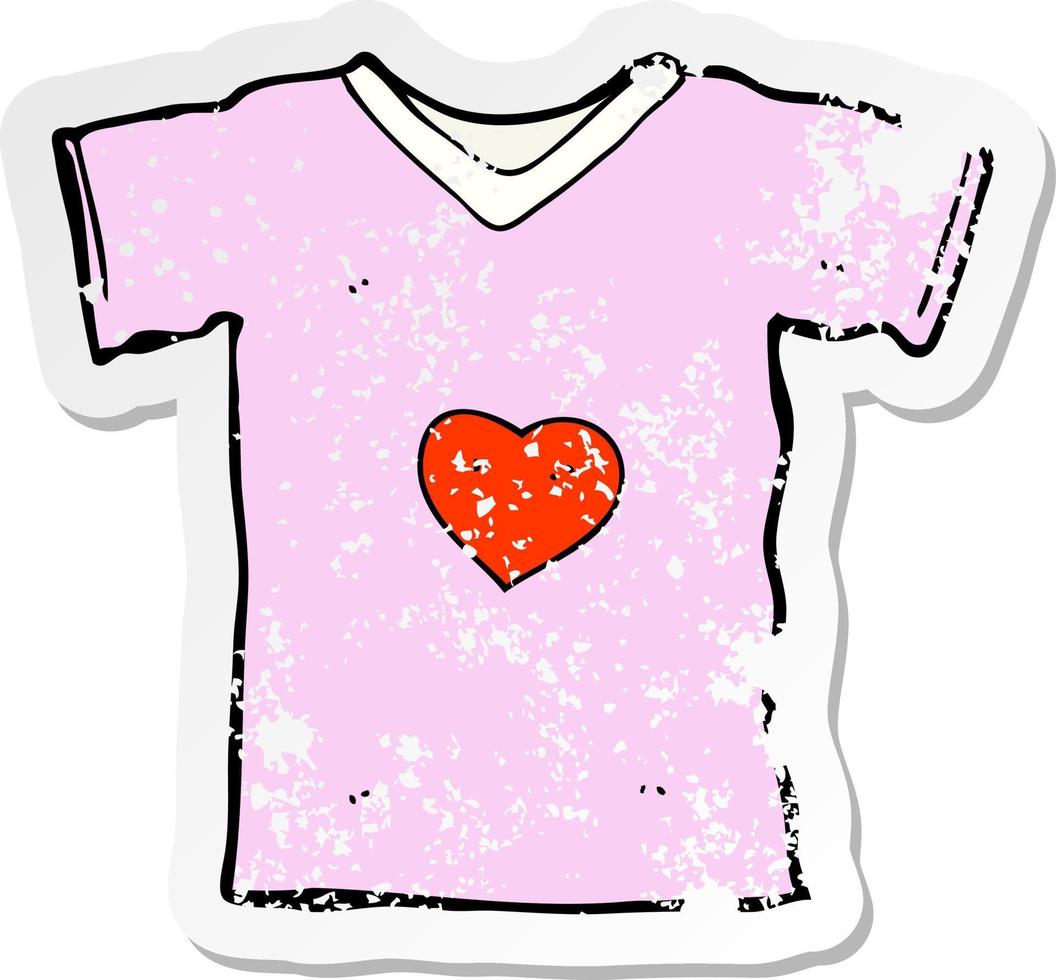 pegatina retro angustiada de una camiseta de dibujos animados con corazón de amor vector
