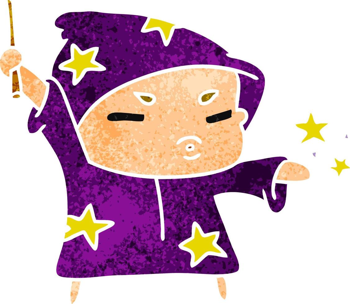retro cartoon  cute kawaii wizard child vector