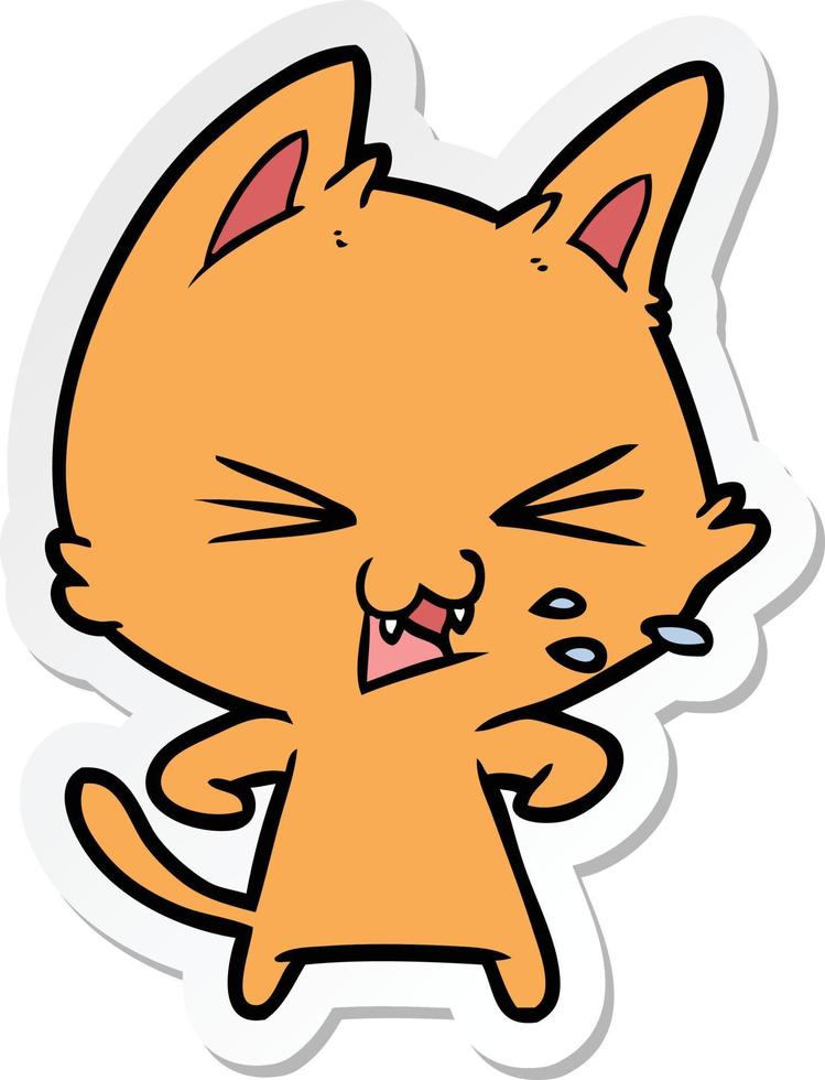 sticker of a cartoon cat hissing vector