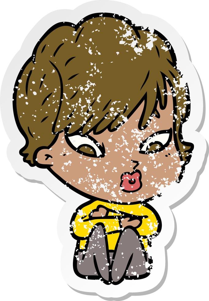 distressed sticker of a cartoon woman vector