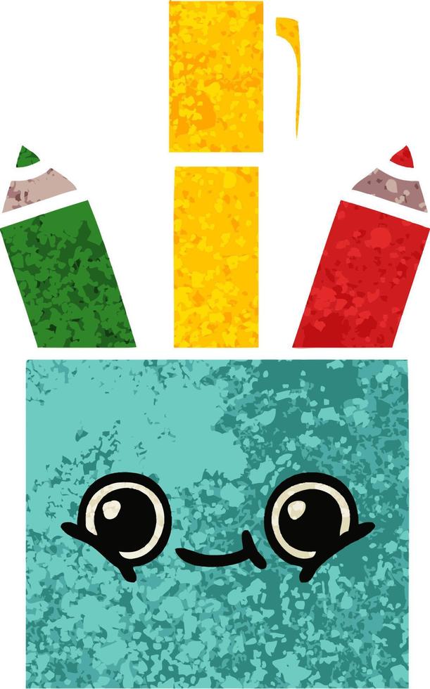 retro illustration style cartoon pencil pot vector