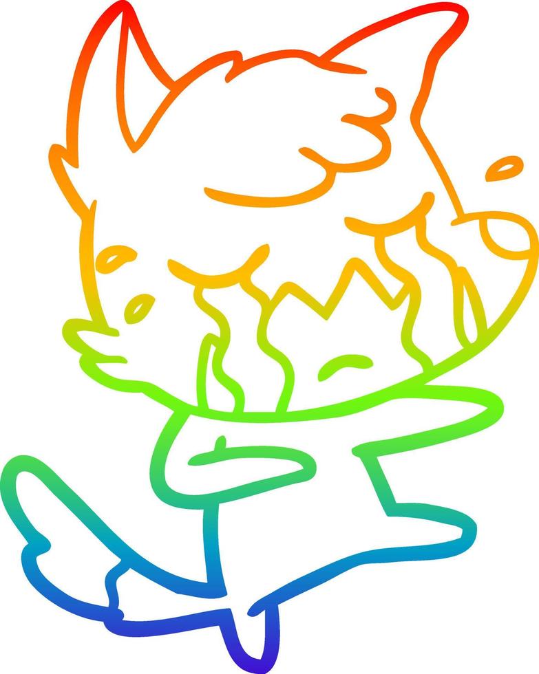 rainbow gradient line drawing crying fox cartoon dancing vector