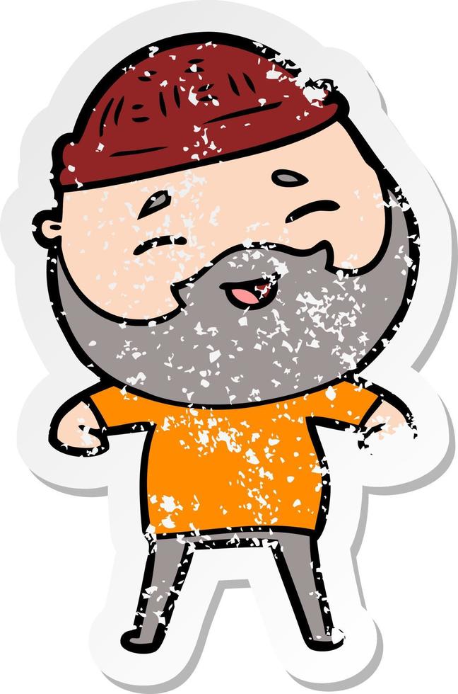 distressed sticker of a cartoon happy bearded man vector