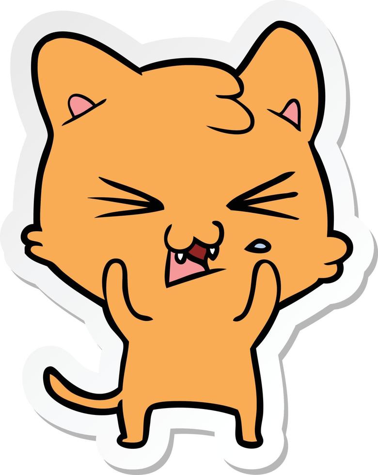 sticker of a cartoon hissing cat vector