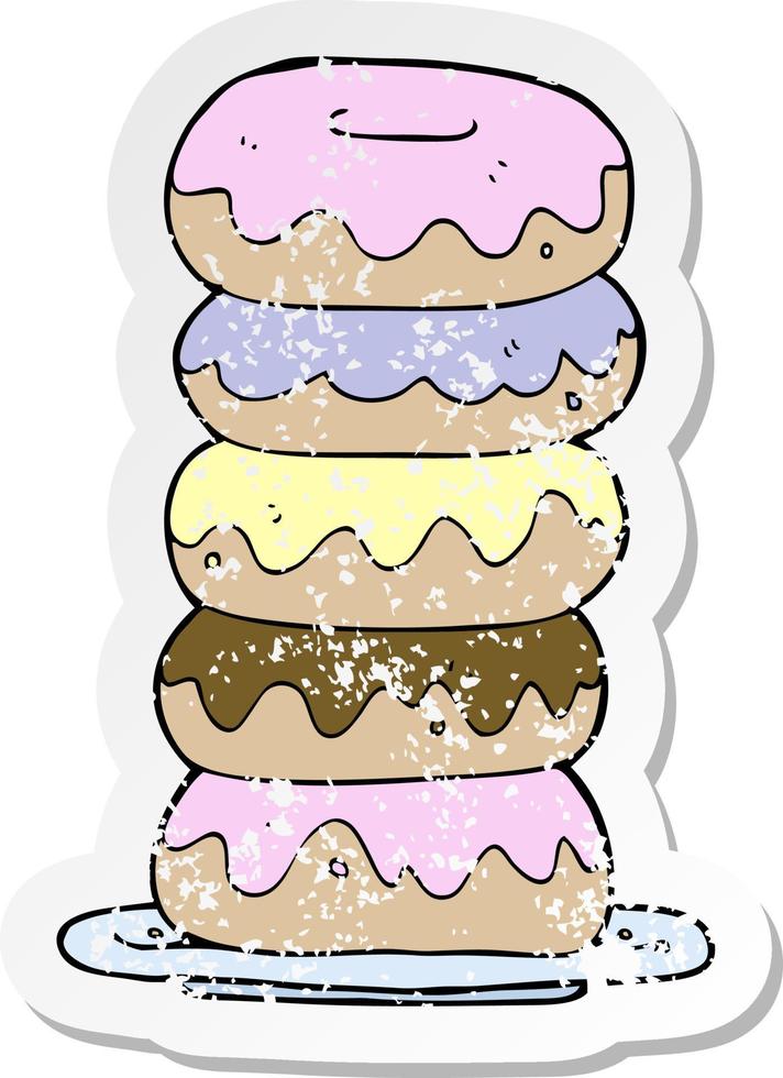 retro distressed sticker of a cartoon plate of donuts vector