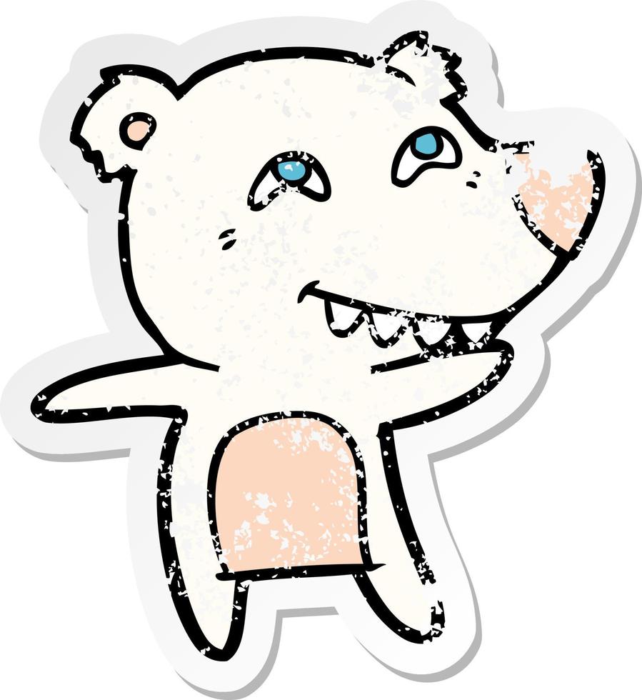 pegatina angustiada de un oso polar de dibujos animados que muestra los dientes vector