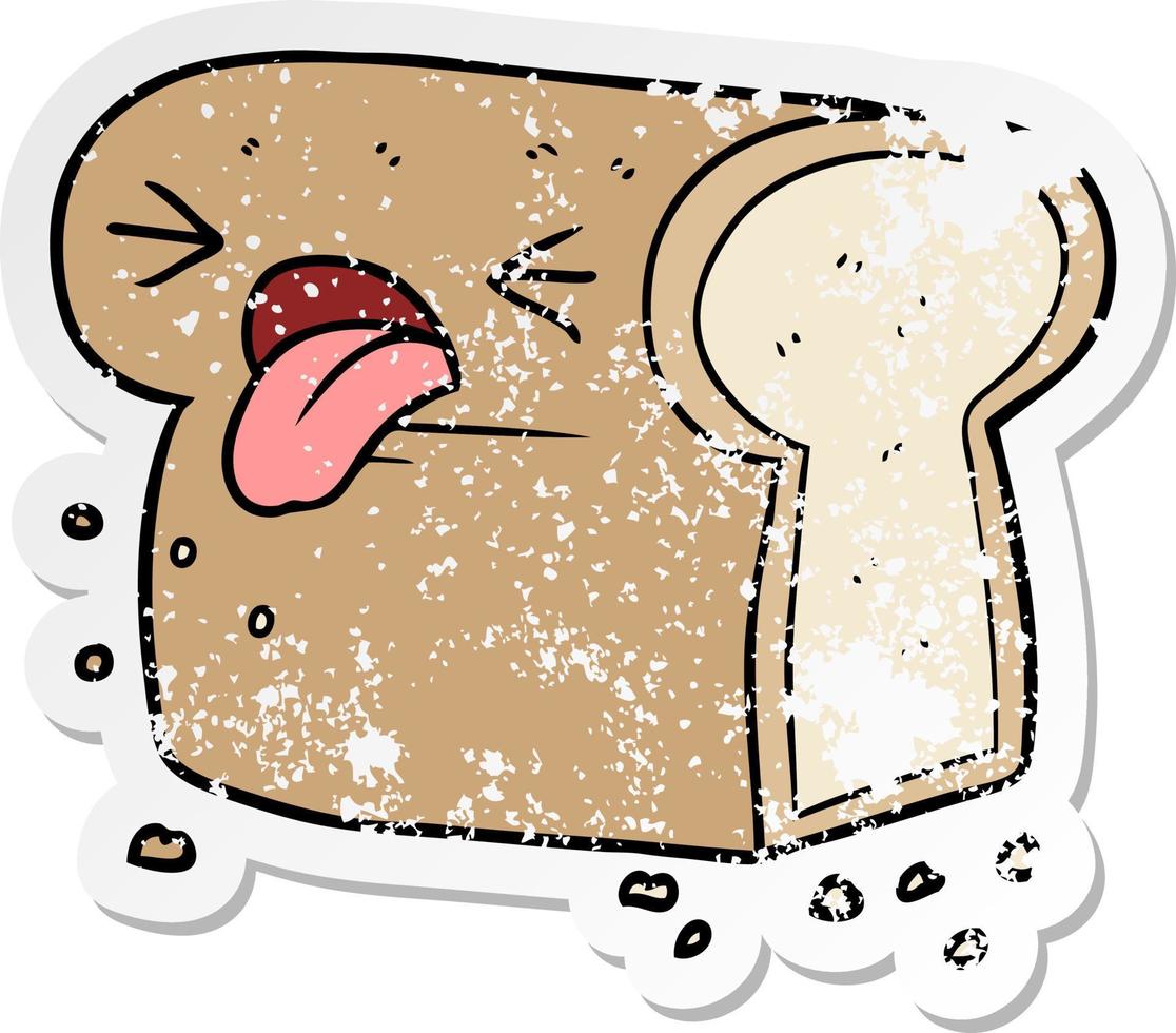 distressed sticker of a cartoon disgusted loaf of bread vector