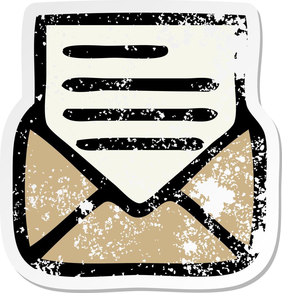 distressed sticker of a cute cartoon letter and envelope vector