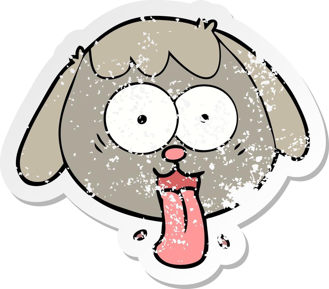 distressed sticker of a cartoon dog face panting vector