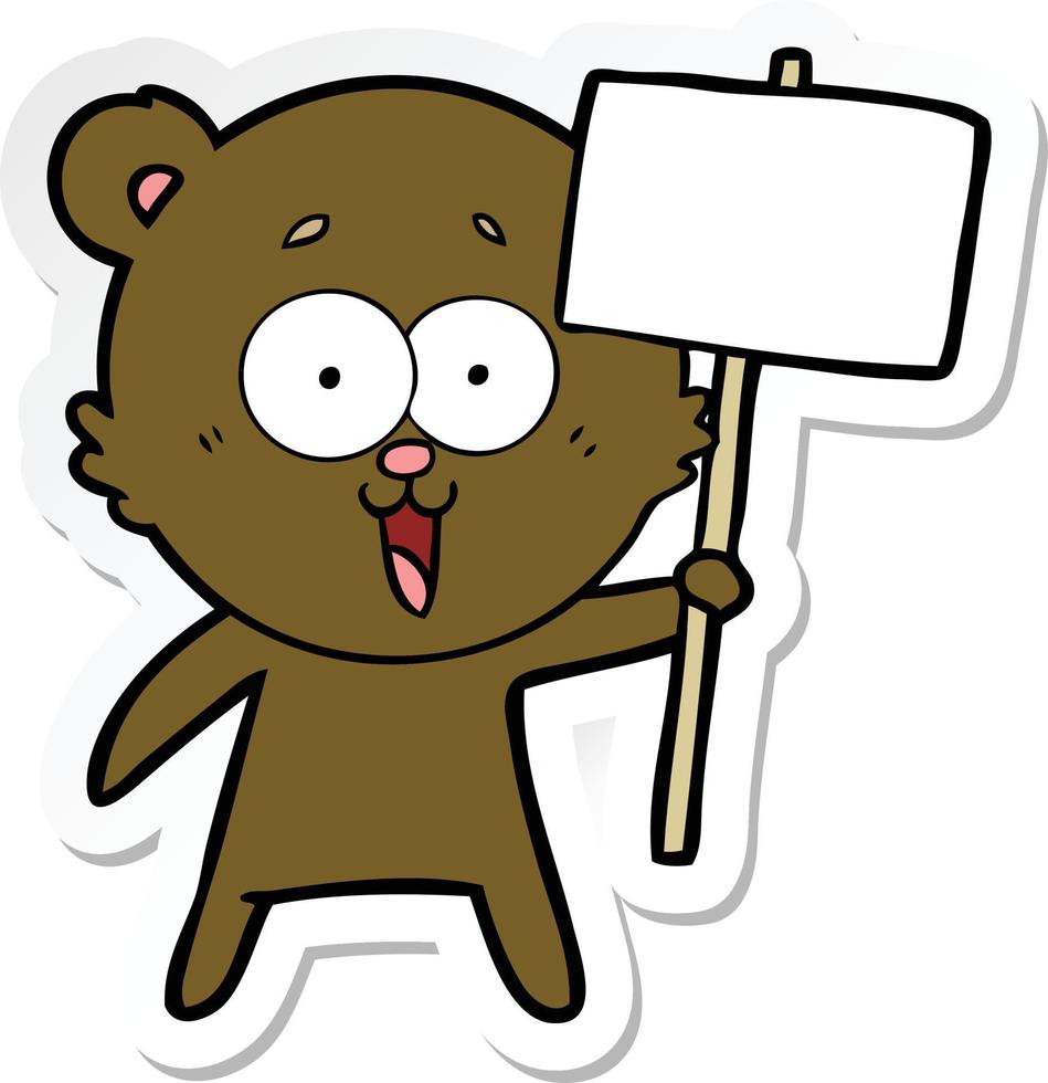 sticker of a laughing teddy  bear cartoon vector