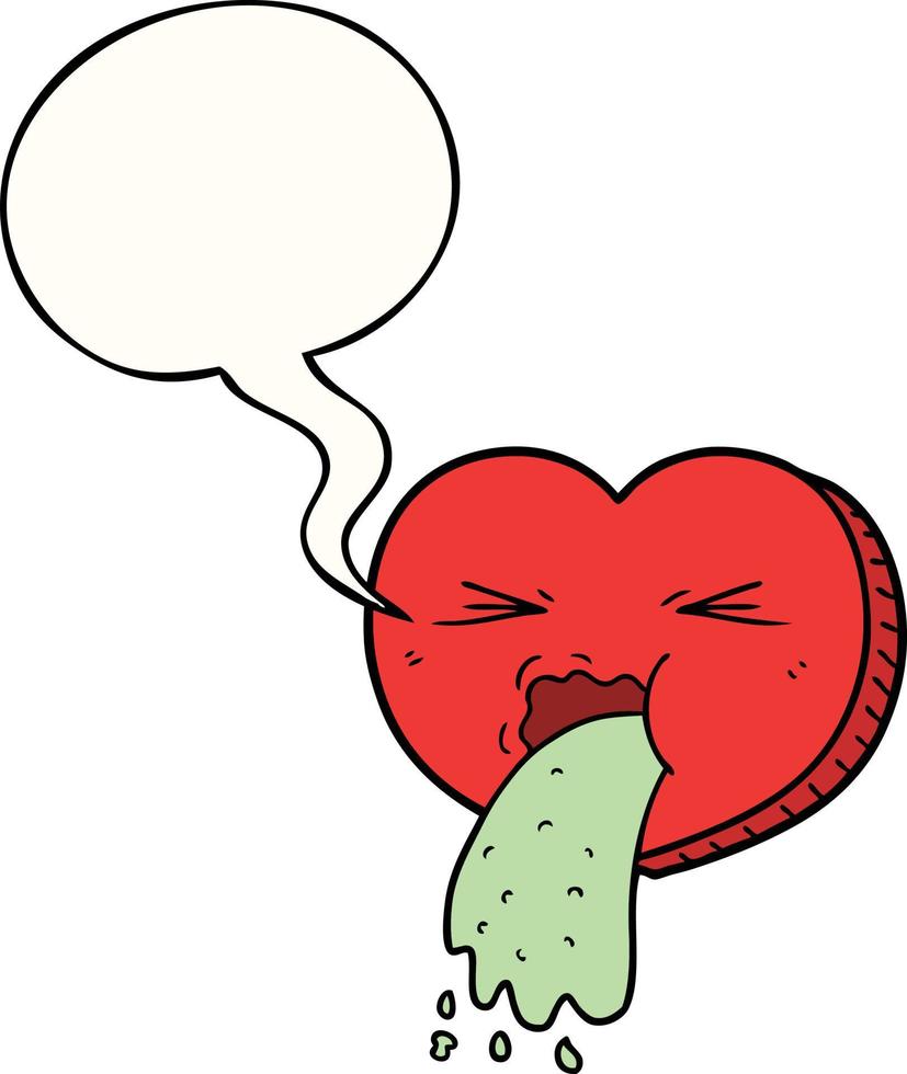 cartoon love sick heart and speech bubble vector