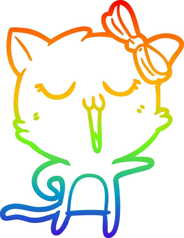 gato de dibujos animados de dibujo de línea de gradiente de arco iris vector