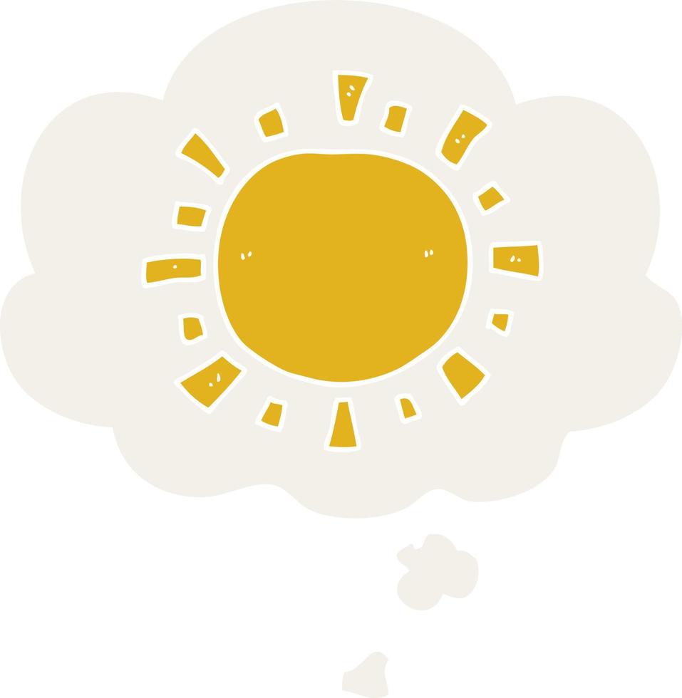cartoon sun and thought bubble in retro style vector