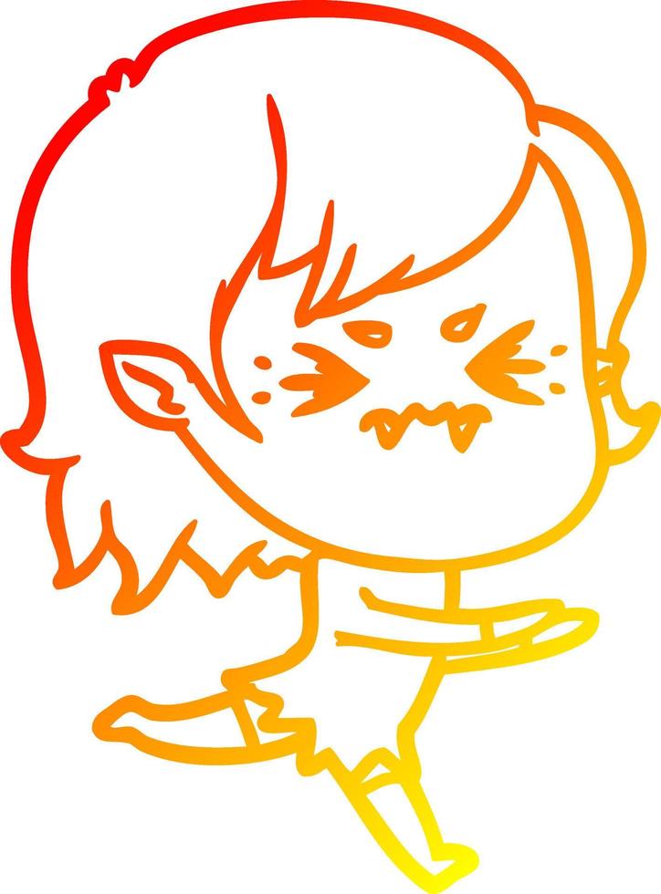 warm gradient line drawing annoyed cartoon vampire girl vector