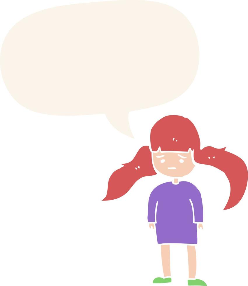 cartoon girl and long hair and speech bubble in retro style vector