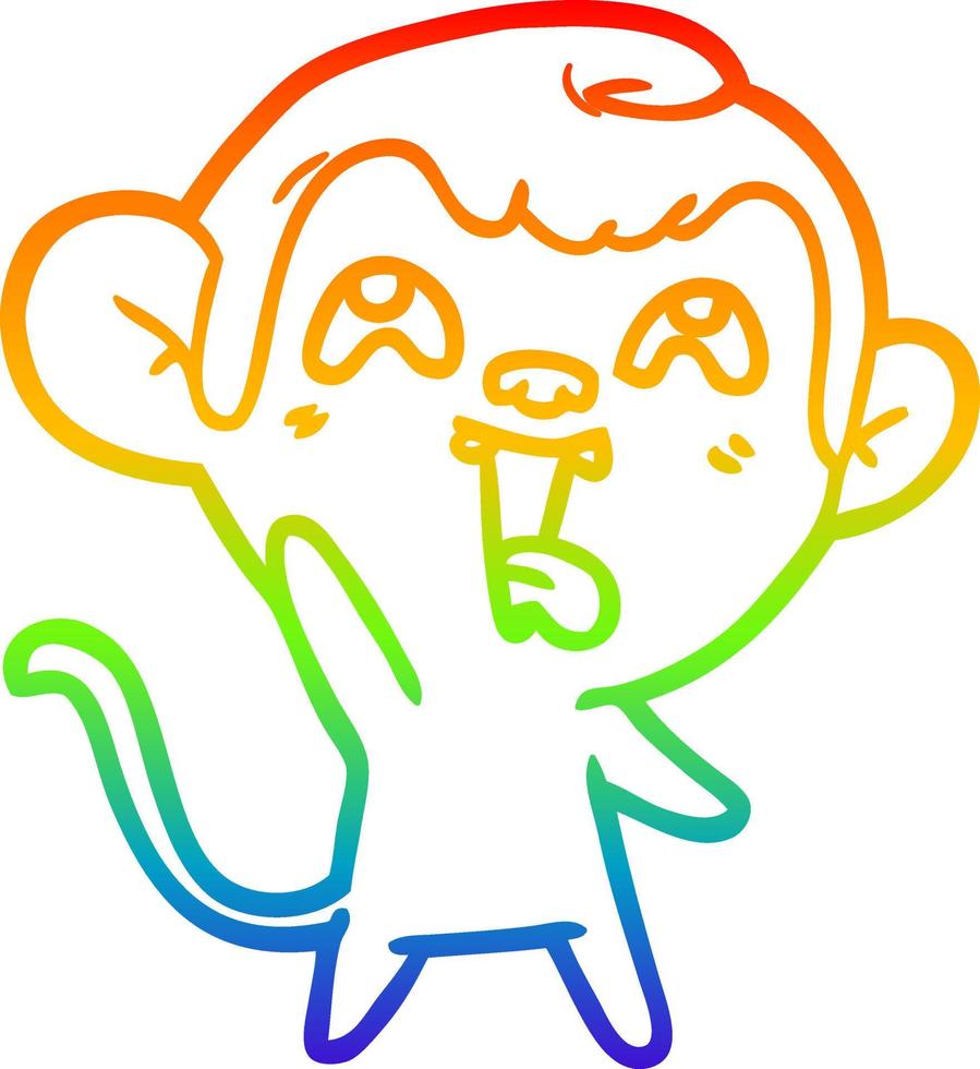 rainbow gradient line drawing crazy cartoon monkey vector