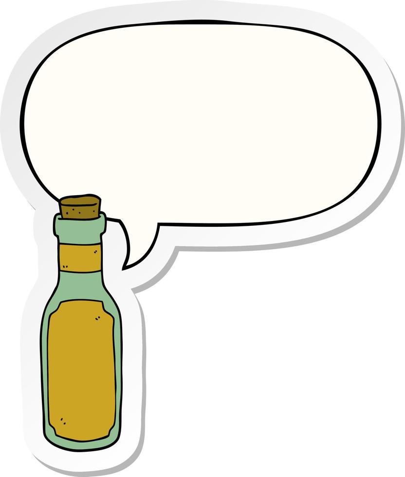 cartoon potion bottle and speech bubble sticker vector