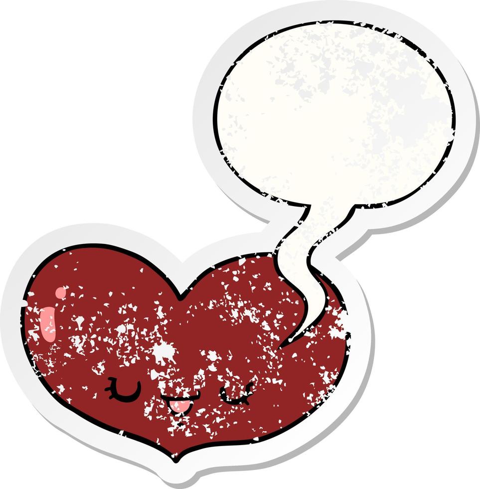 cartoon love heart character and speech bubble distressed sticker vector