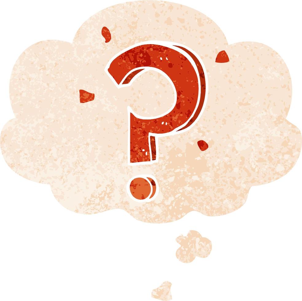 cartoon question mark and thought bubble in retro textured style vector