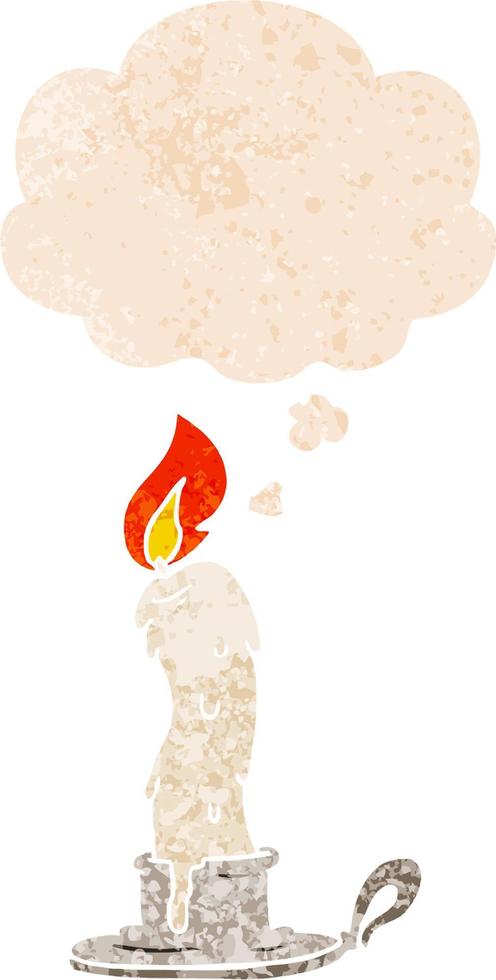 cartoon candle and thought bubble in retro textured style vector