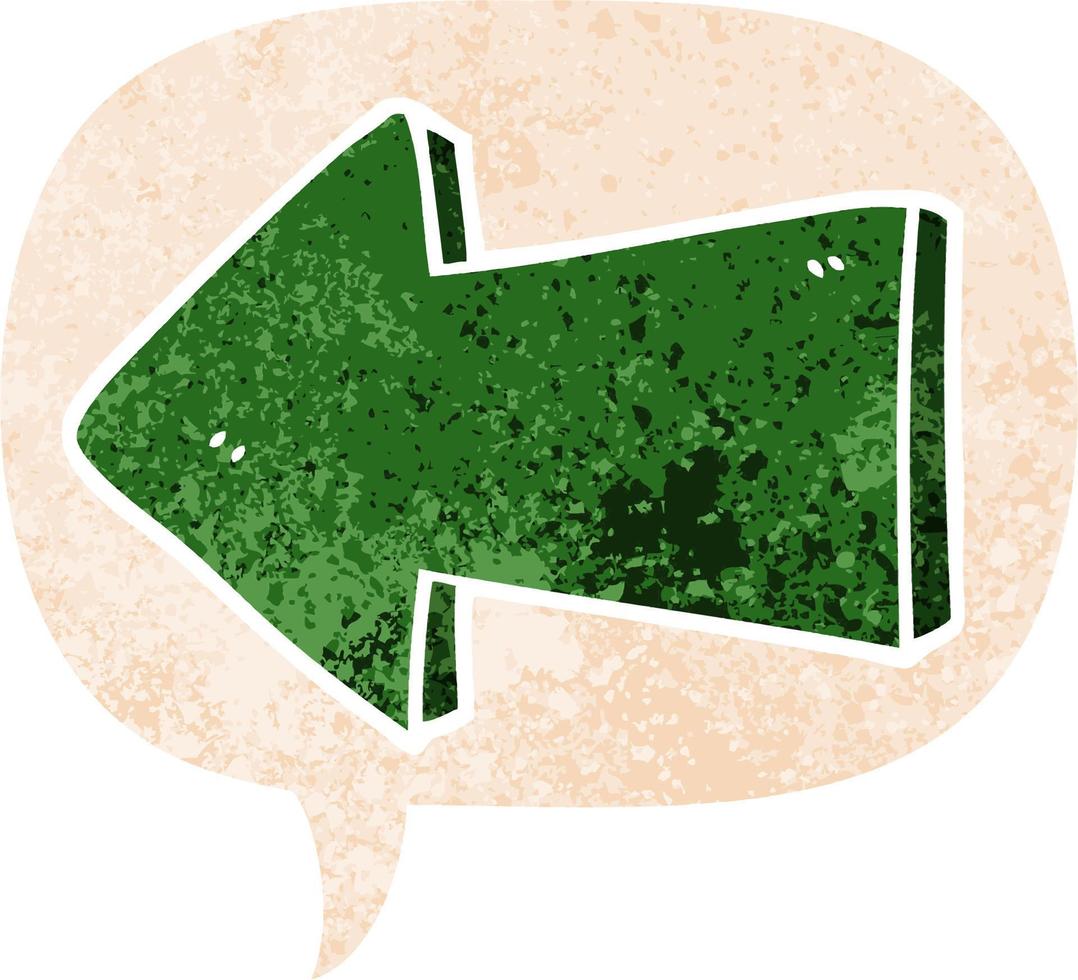 cartoon pointing arrow and speech bubble in retro textured style vector