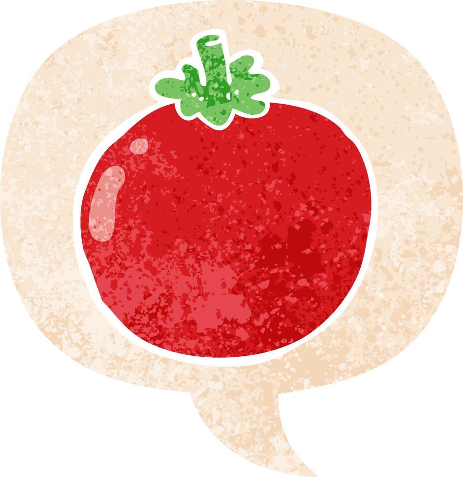 caricatura, tomate, y, discurso, burbuja, en, retro, textura, estilo vector