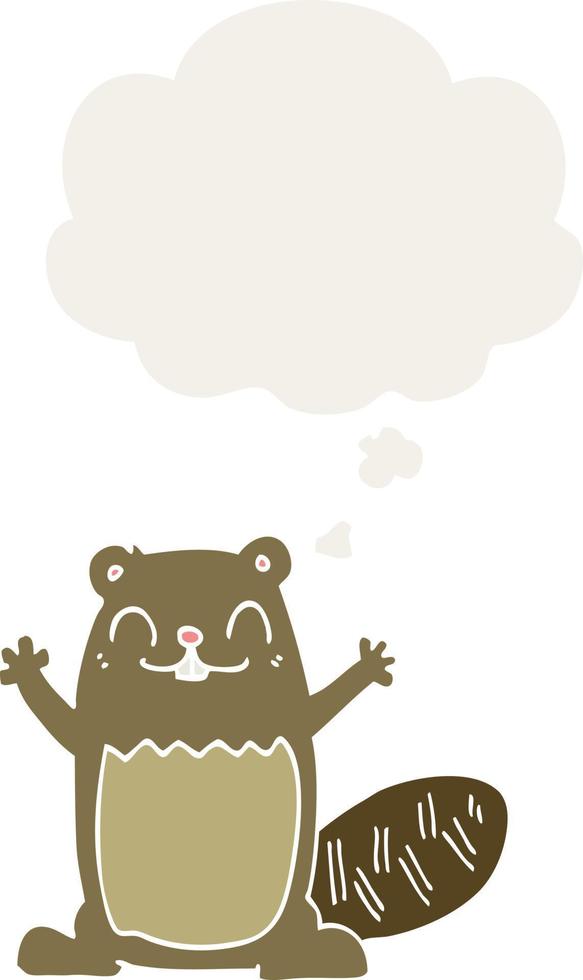 cartoon beaver and thought bubble in retro style vector