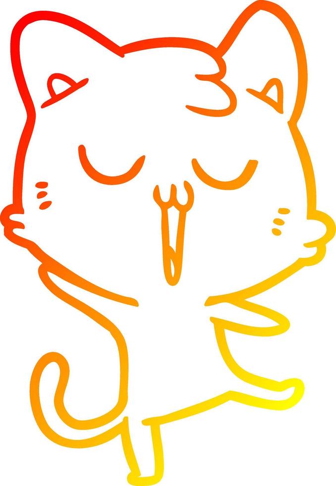 línea de gradiente cálido dibujo gato de dibujos animados cantando vector