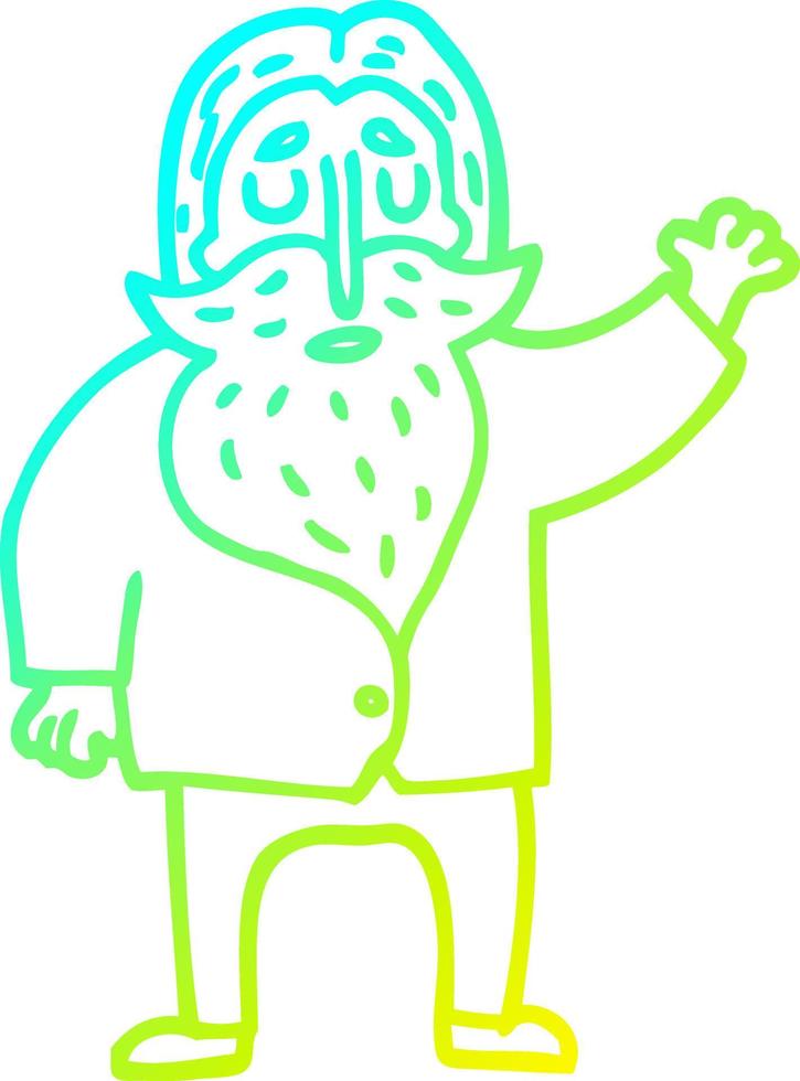 cold gradient line drawing cartoon bearded man vector