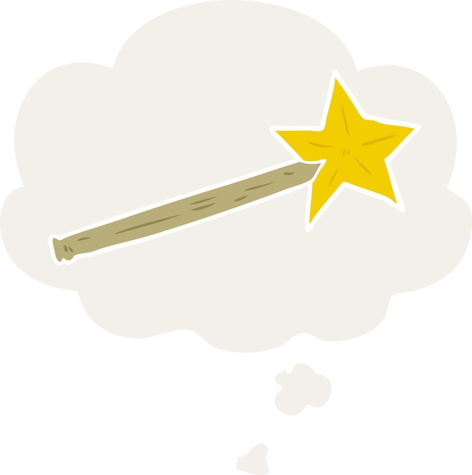 cartoon magic wand and thought bubble in retro style vector