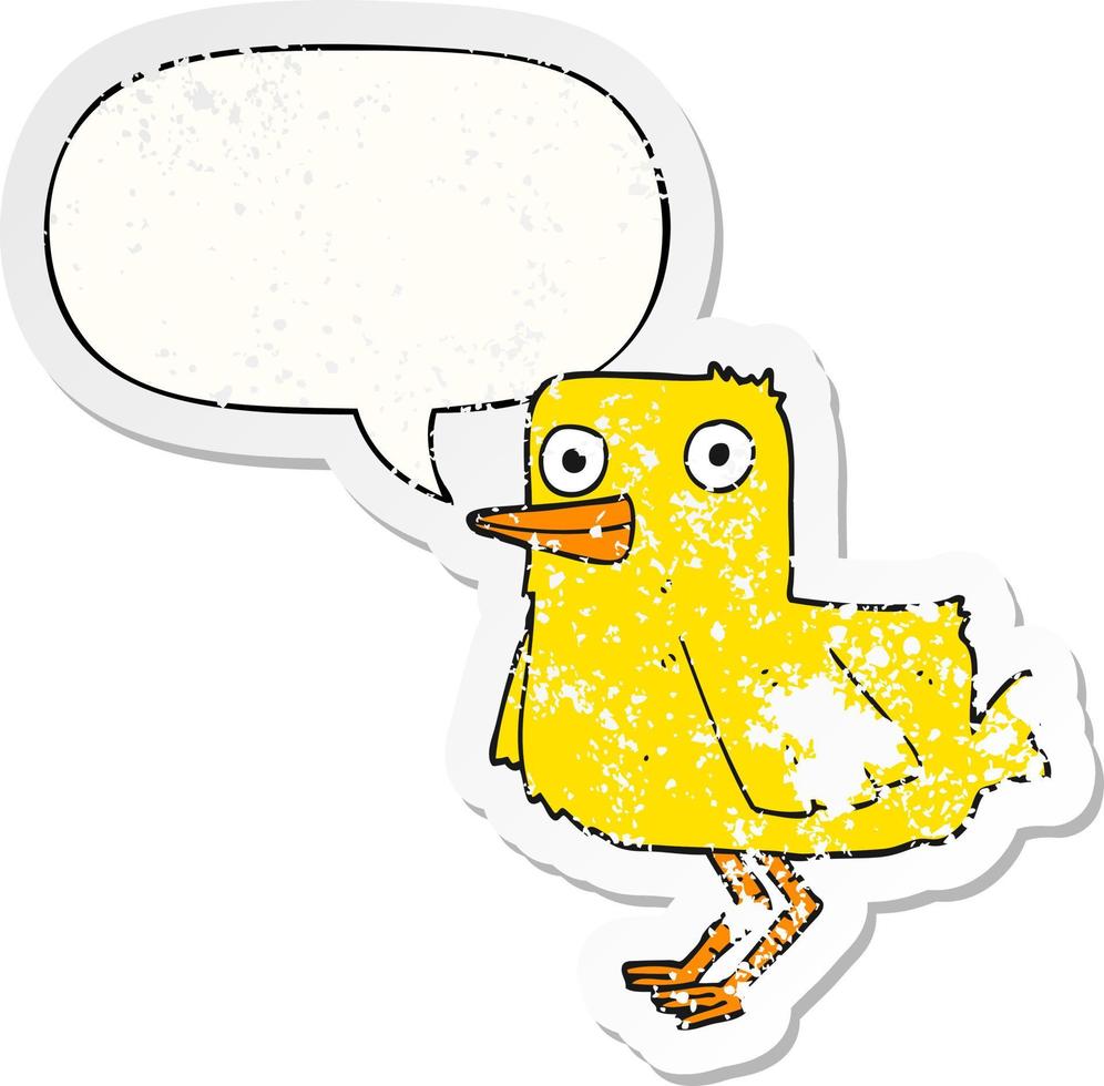 cartoon duck and speech bubble distressed sticker vector