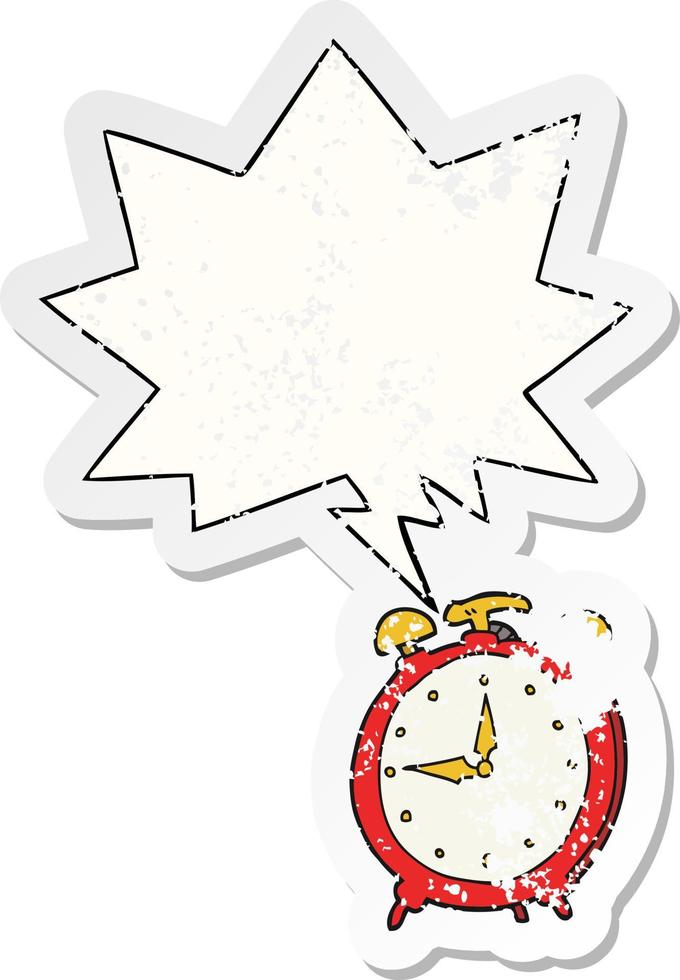 cartoon alarm clock and speech bubble distressed sticker vector