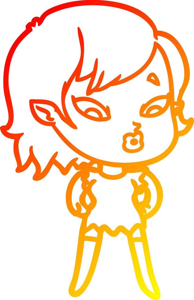 warm gradient line drawing cute cartoon vampire girl vector