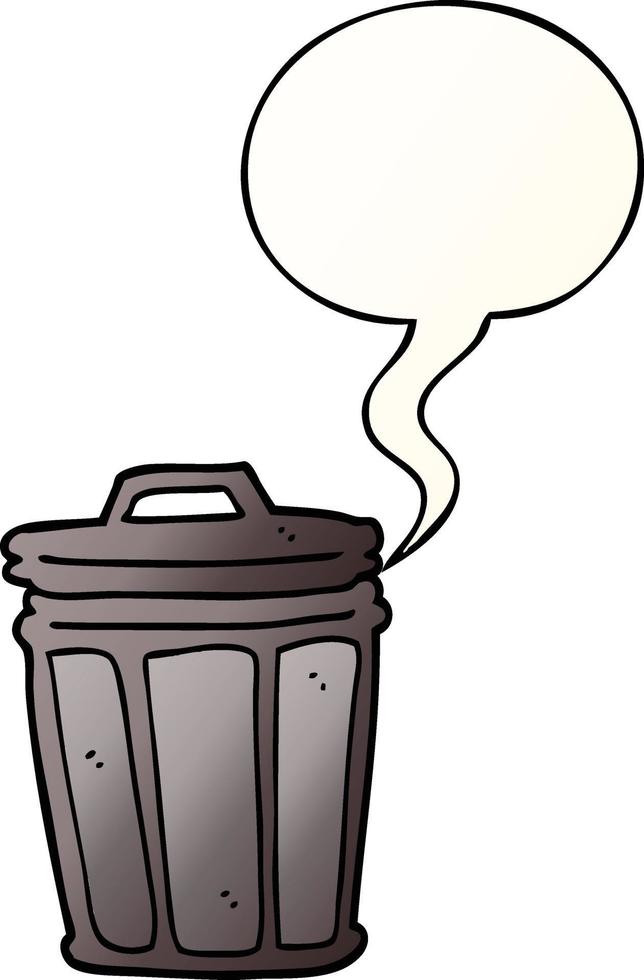 cartoon trash can and speech bubble in smooth gradient style vector