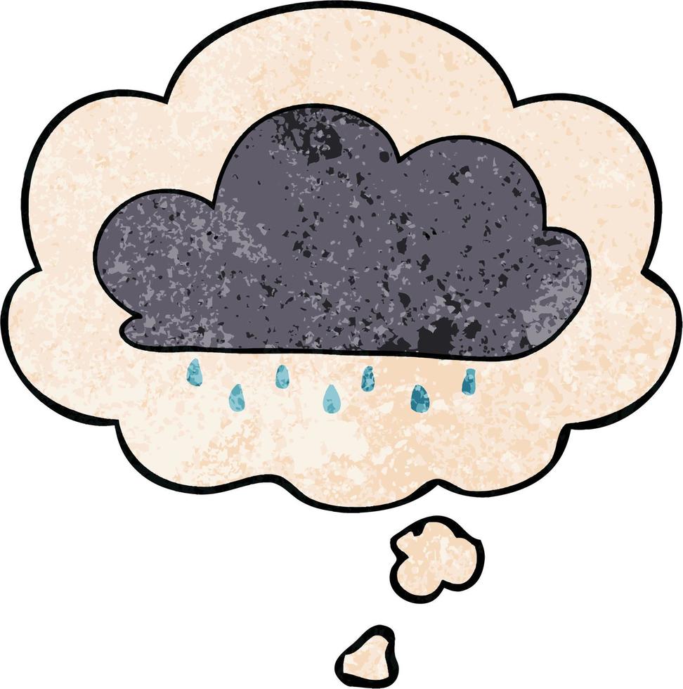 cartoon rain cloud and thought bubble in grunge texture pattern style vector