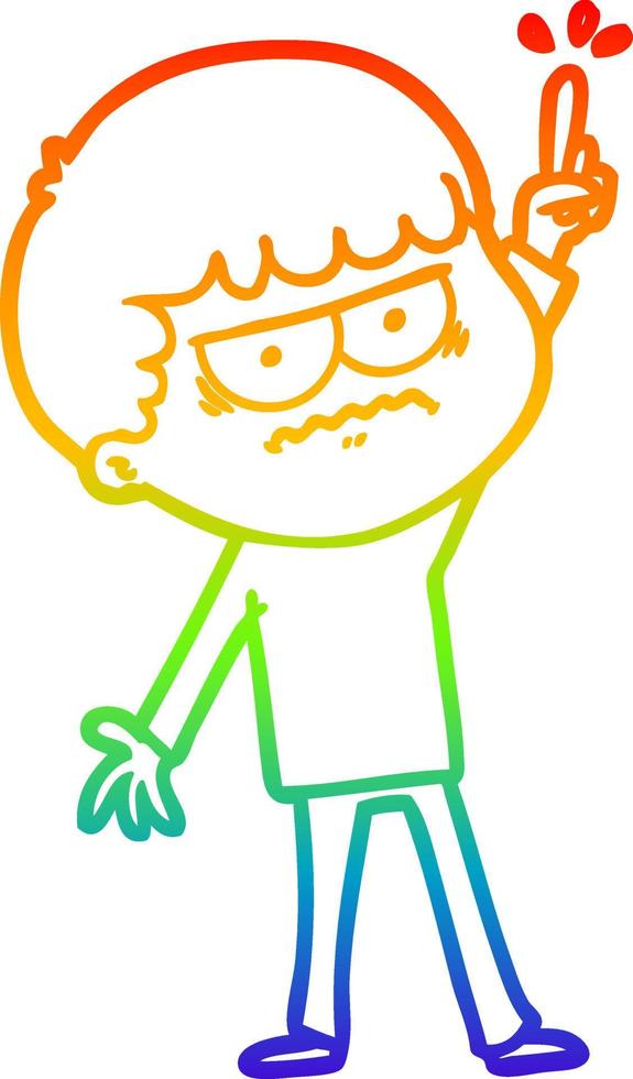 rainbow gradient line drawing cartoon annoyed man vector