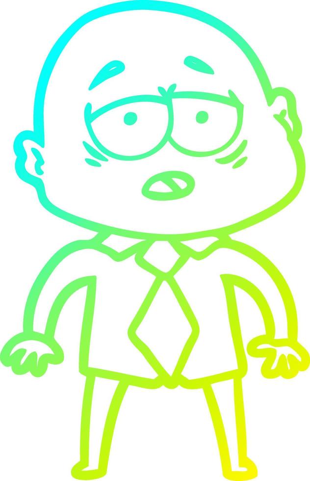 cold gradient line drawing cartoon tired bald man in shirt and tie vector