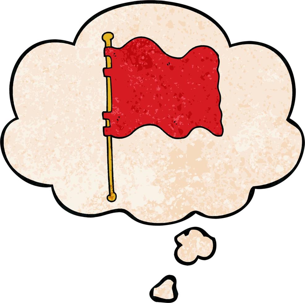 cartoon flag and thought bubble in grunge texture pattern style vector