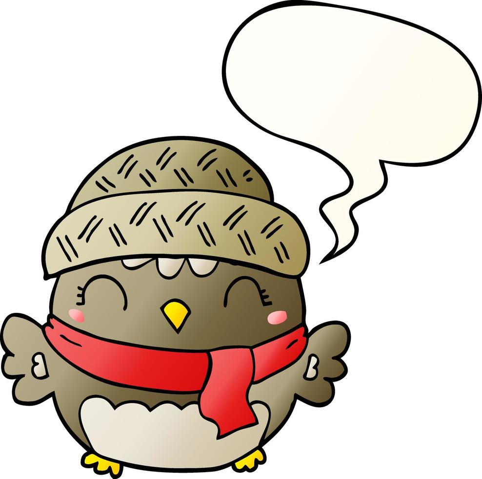 cute cartoon owl in hat and speech bubble in smooth gradient style vector