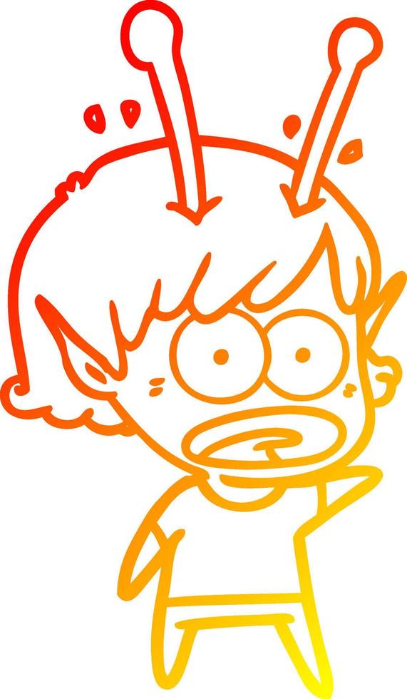 warm gradient line drawing cartoon shocked alien girl vector