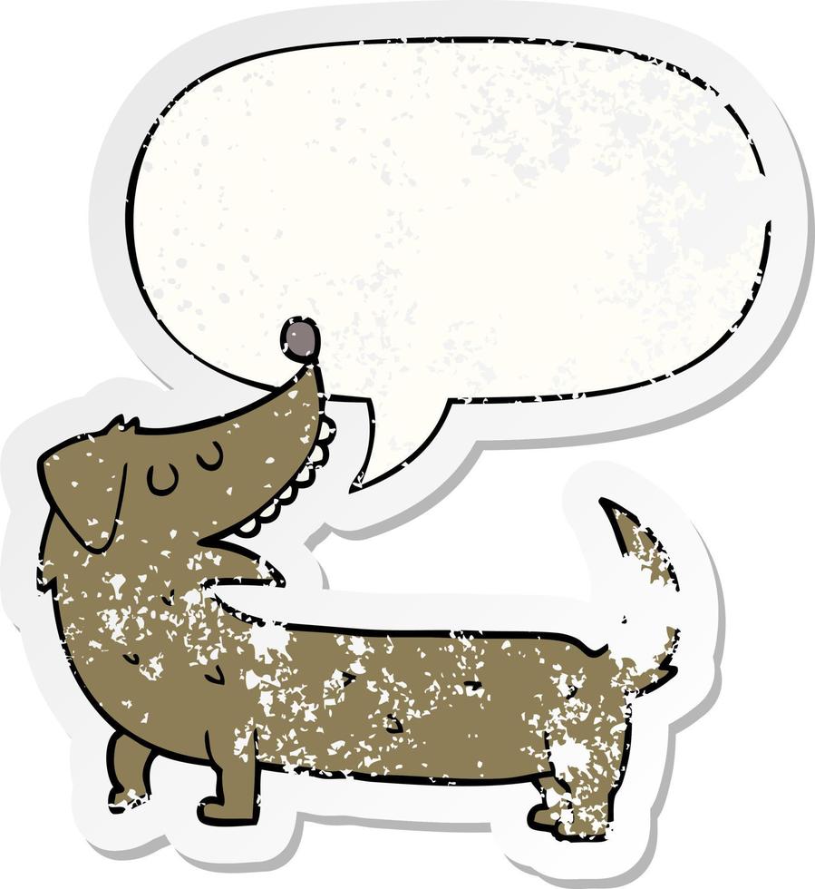 cartoon dog and speech bubble distressed sticker vector