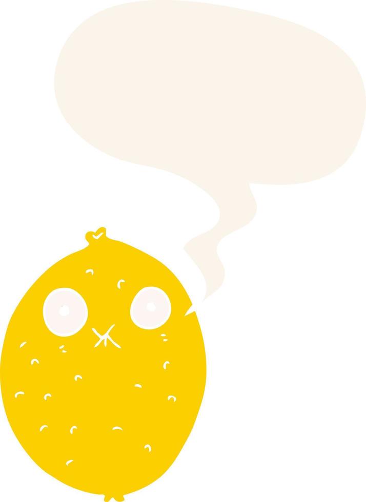 cartoon bitter lemon and speech bubble in retro style vector