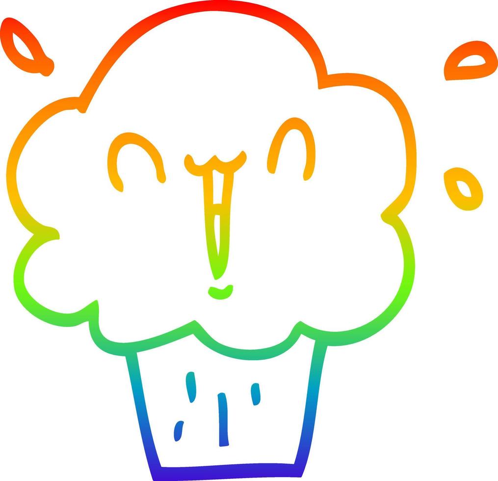 rainbow gradient line drawing cartoon cupcake vector