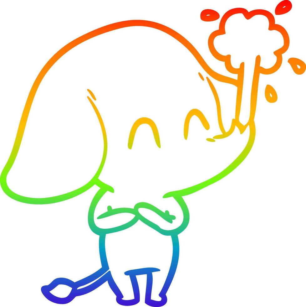 dibujo de línea de gradiente de arco iris lindo elefante de dibujos animados arrojando agua vector