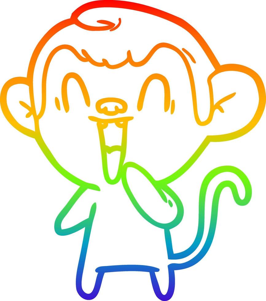 rainbow gradient line drawing cartoon laughing monkey vector