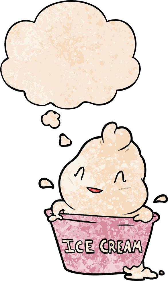 cute cartoon ice cream and thought bubble in grunge texture pattern style vector