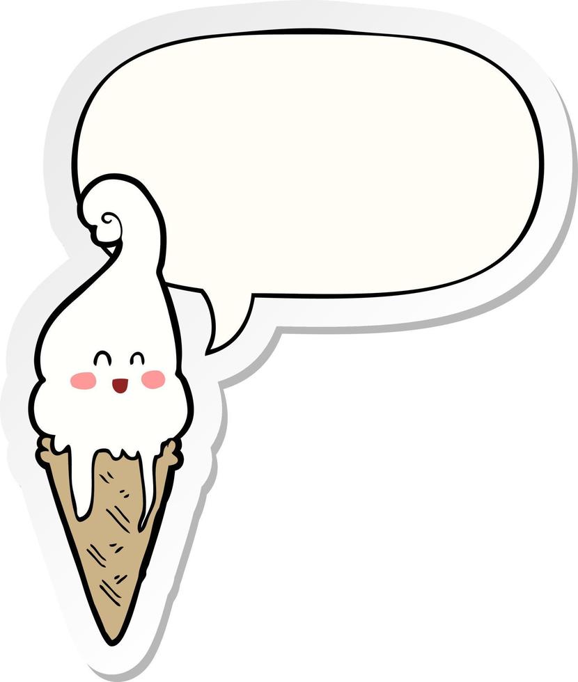 cartoon ice cream and speech bubble sticker vector